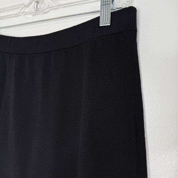 St John Basics Skirt Womens 12 Black Knit Maxi Back Vent Elastic Waist Made USA - Picture 2 of 7